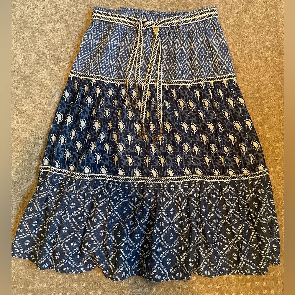 Zara Multi Pattern Tiered Skirt with Decorative Belt